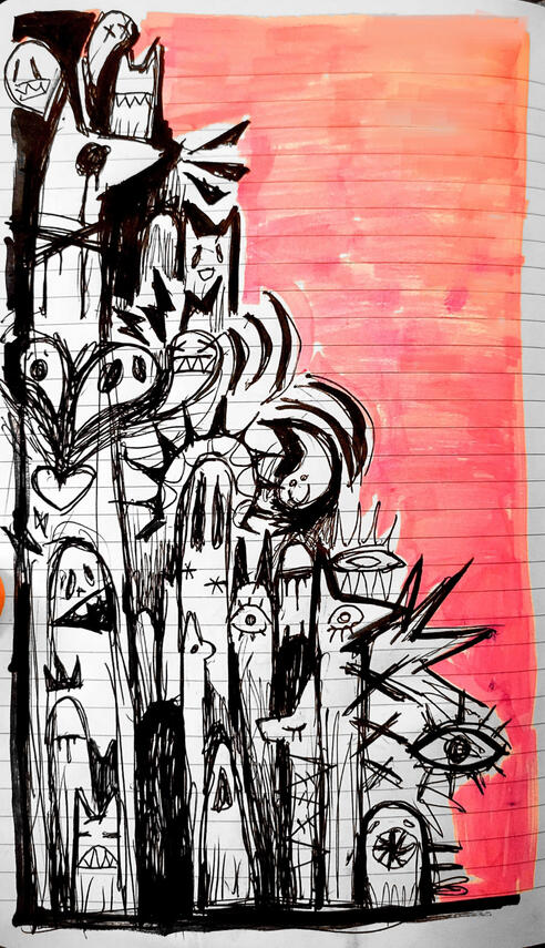 Untitled [pen, highlighter on notebook paper] (January 2022)