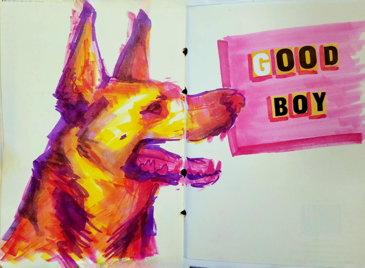 Good Boy [marker, collage on sketch paper] (June 2020)